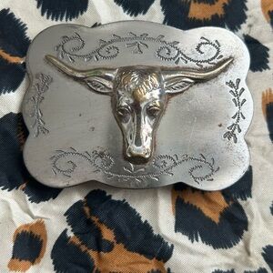 Silver Western Bull Head Belt Buckle